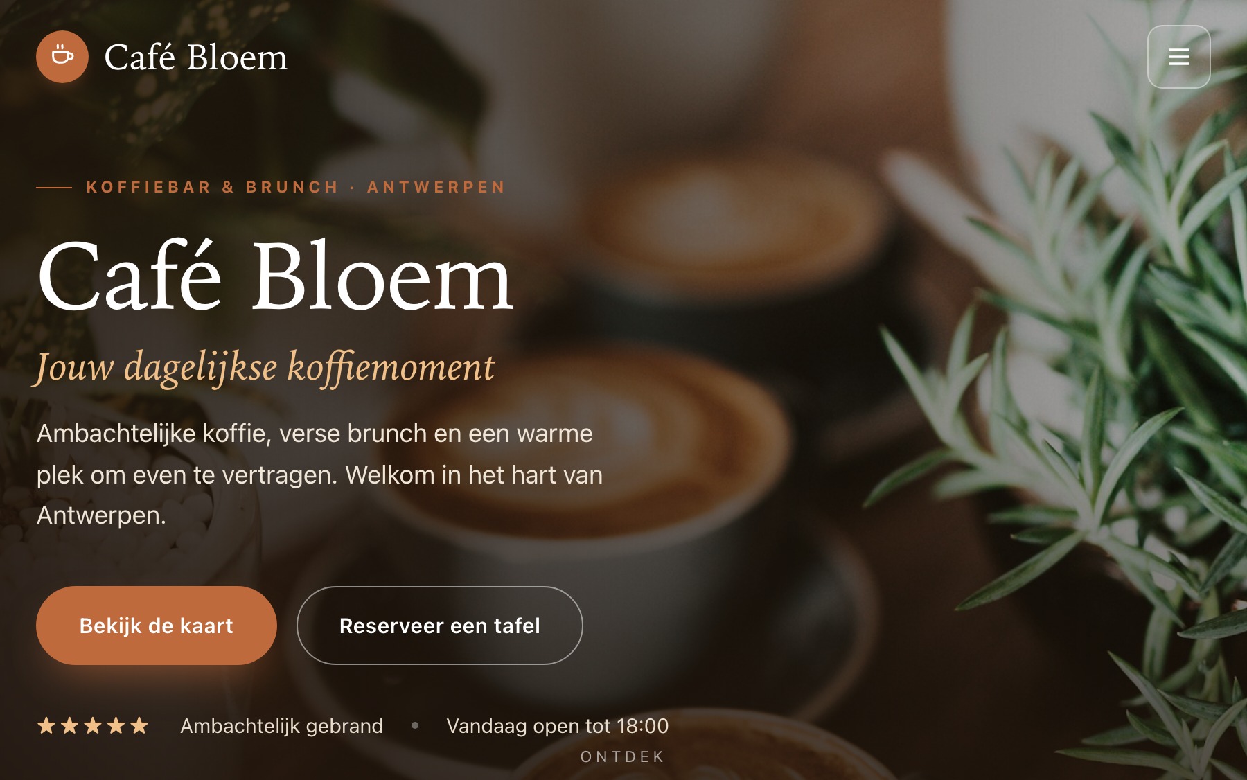 Voorbeeld van een koffiebar-website gemaakt door Obreon