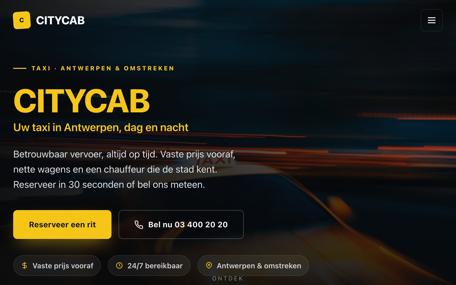 Voorbeeld van een taxi-website gemaakt door Obreon