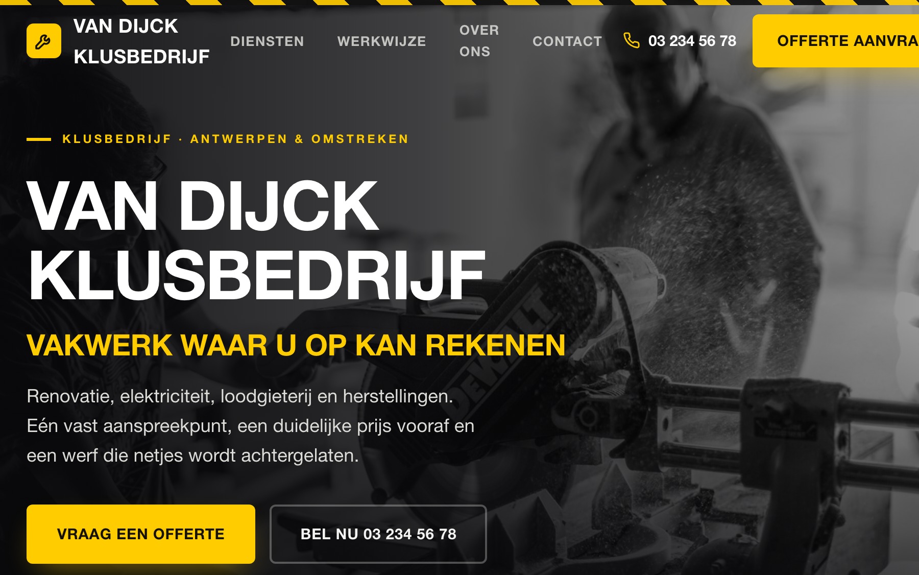 Voorbeeld van een klusbedrijf-website gemaakt door Obreon